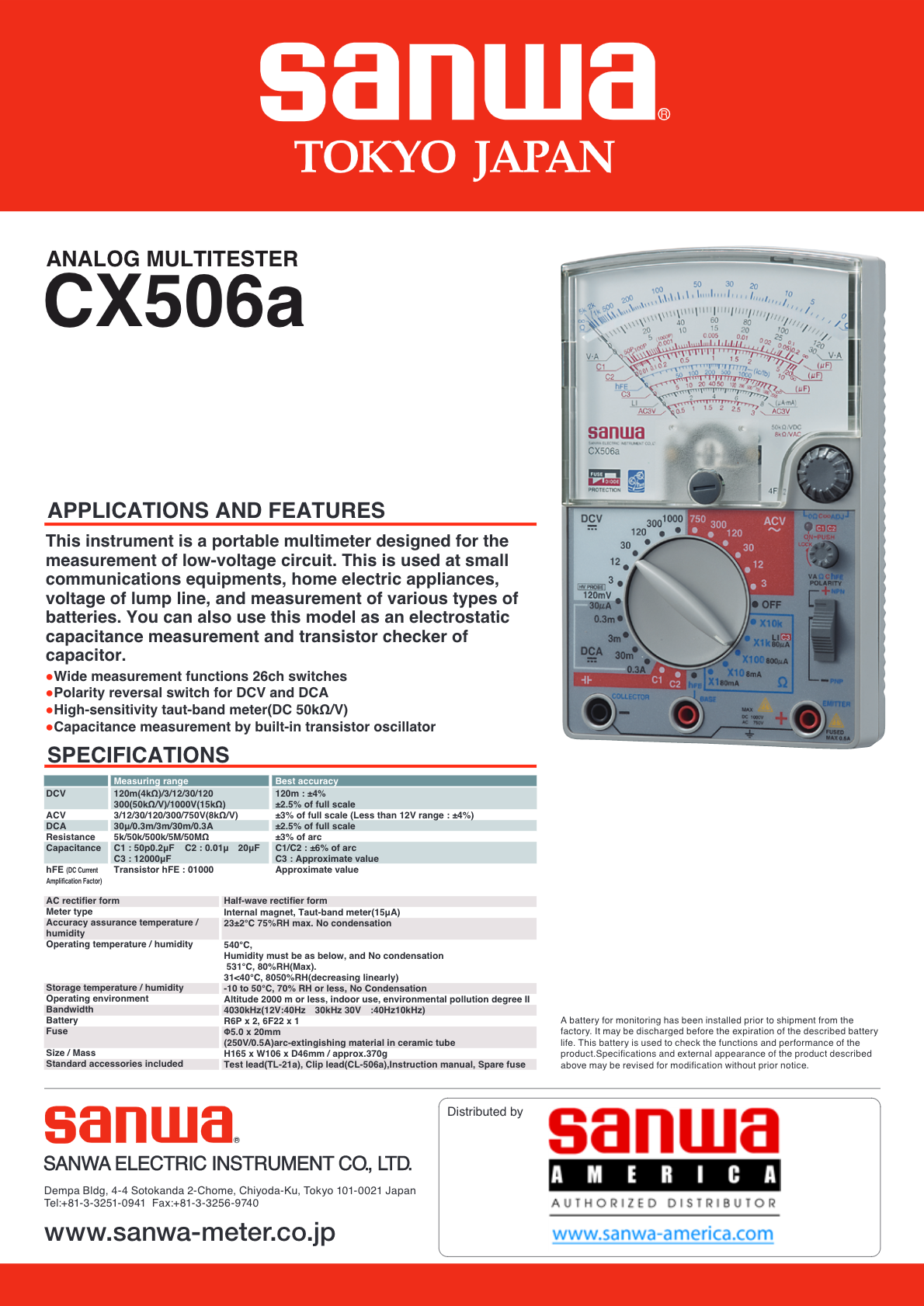 Sanwa CX506a | Analog Multimeter with Capacitance Measurement and